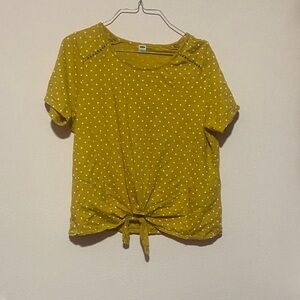 Old Navy Mustard Polka Dot Tie-Front Tee